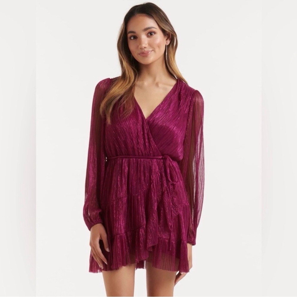 Ever New Plisse Cut Out Mini Dress Size 4 Fuchsia Kinsleigh Sheer Shimmer NWT